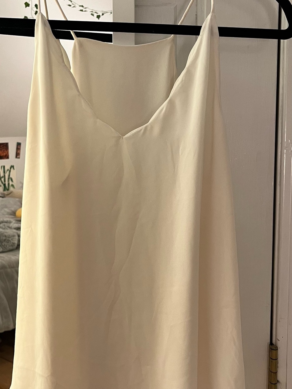 Cream Slip Dress Shirt - V-Neck Spaghetti Strap
